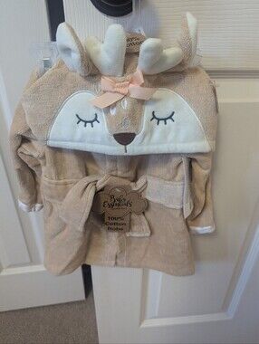 Baby Essentials Beige and Pink Deer Hooded Baby Robe